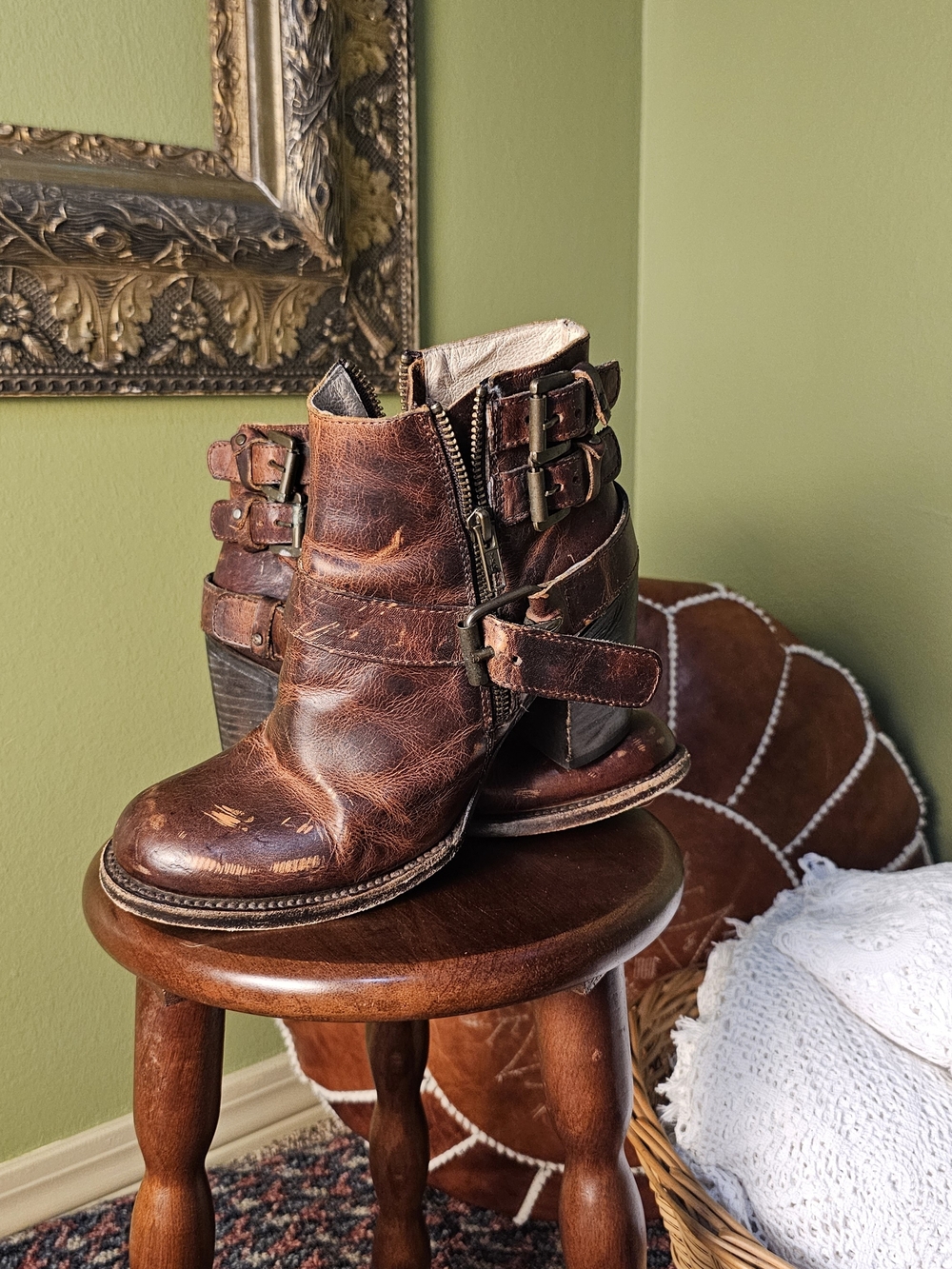 Freebird by Steven Bolo Brown Distressed Leather Buckle Ankle Boots Size 7